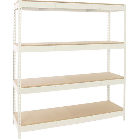 SimonRack Étagère Industrielle, 2000x2400x900 mm, 4 Niveaux en bois, 400 kg Capacité de Charge et Point de Flexion, Étagère Charge Lourde, Blanc/Bois - Simonforte (1/5)