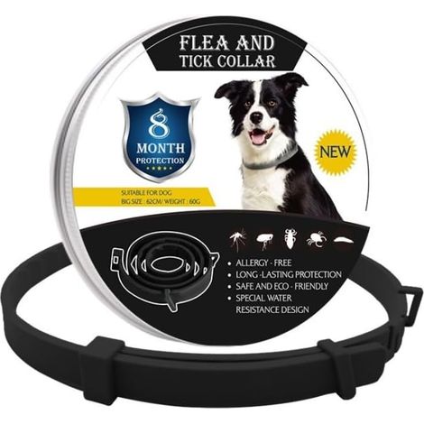 Collar Antiparasitos Perros Negro, Natural Repelente Frente a Pulgas, Garrapatas y Mosquitos, Tamaño Ajustable e Impermeable para Cualquier Perro