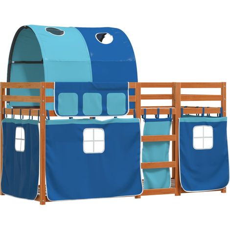 Lit superposé avec rideaux bleu 90x190 bois pin massif (1/5)
