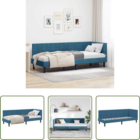 vidaXL Meuble multifonction - Cadre de lit d'angle Bleu 80 cm x 200 cm Velours (1/5)