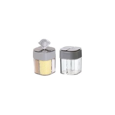 Salière et poivrière en plastique gris 4 en 1, 2 pièces, pour herbes aromatiques, pots à épices de voyage, pour cuisine, barbecue et camping (1/5)