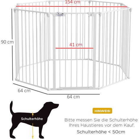 Box per cuccioli 2 in 1 con cancelletto di sicurezza, 8 pannelli, porta con serratura, acciaio, altezza 90 cm, bianco.