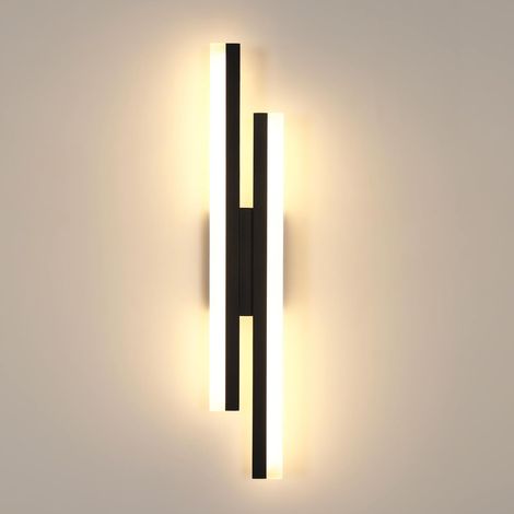 Applique Murale Interieur, 18W Moderne Lampe Murale LED Noir, Design Lignes Lumière mural en Acrylique pour Chambre Salon Couloir Escalier, Blanc Chaud 3000K (1/5)