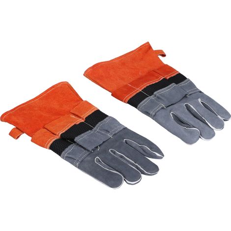 Gants anti-brûlures en cuir de vachette résistants aux hautes températures et au feu, pour le camping, le barbecue et le micro-ondes (orange) (1/5)
