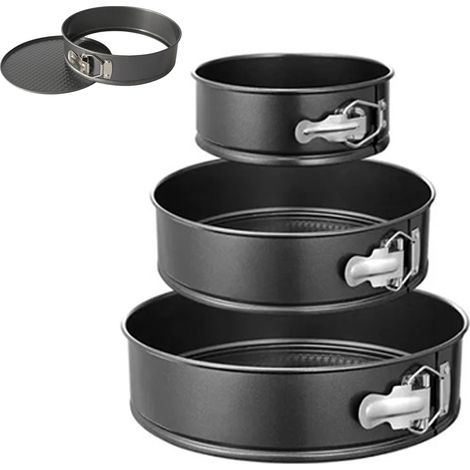 3-teiliges Käsekuchen-Set, antihaftbeschichtet, leicht aus der Form zu lösen, fest und klebrig, Springform, schwarz (1/5)