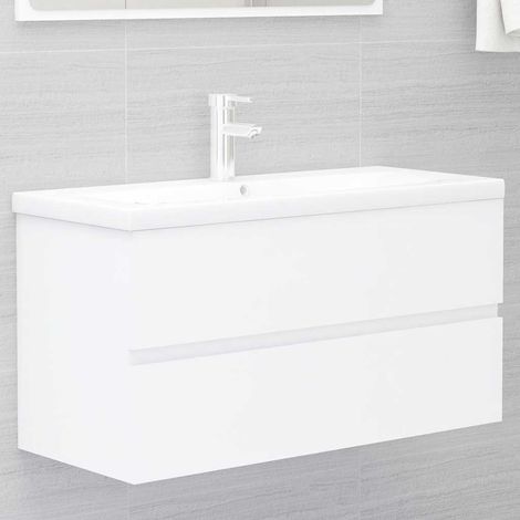 Armoire d'évier avec lavabo intégré blanc bois d'ingénierie (1/5)
