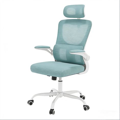 Chaise de bureau ergonomique à dossier haut avec roulettes - tissu maille bleu, réglable en hauteur (1/5)