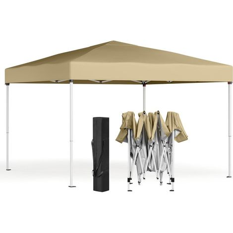 Tonnelle pliable 3 x 3 m protection solaire jardin cour réglable 250 x 254 x 258 cm en plastique beige (1/2)