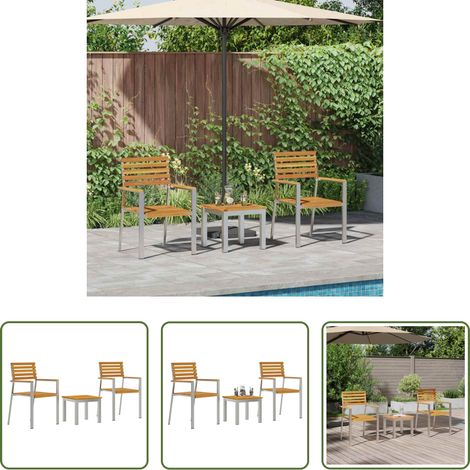 Gartentisch - Garten Essgruppe 3 pcs Braun Massivholz Akazie (1/5)
