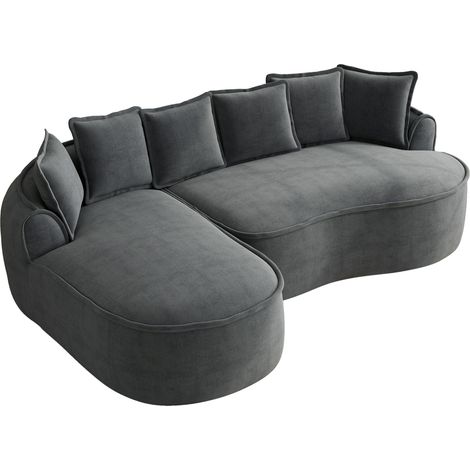 Divano modulare senza telaio in ciniglia grigio a L con chaise longue e cuscini (1/5)
