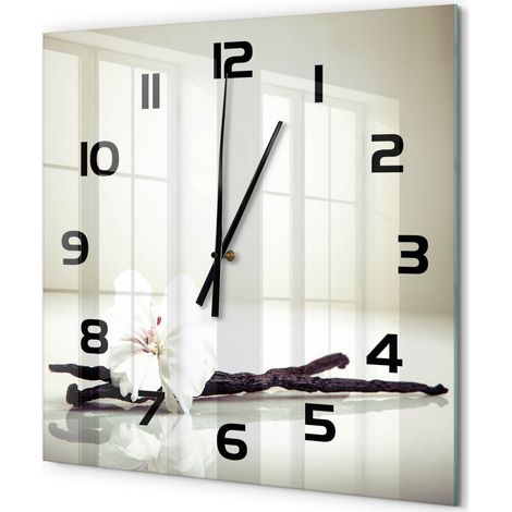 Grande Horloge Murale Carrée Élégante Verre Trempé Décoration Intérieure Moderne Gousse de vanille 60x60 cm (1/5)