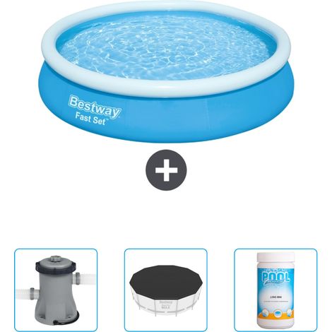 Piscine Gonflable Ronde Fast Set Bestway - 366 x 76 cm - Bleue - Incluse Accessoire CB39 (1/4)