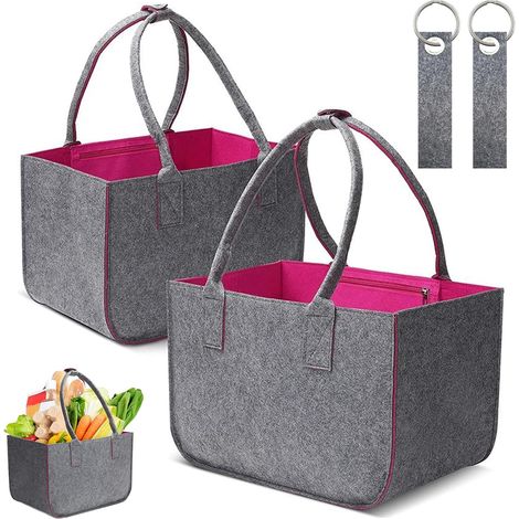 Sac à Provisions en Feutre 2 Pièces 40x27x27cm avec Poignée Sac de Courses, Pliable, Multifonctionnel, Pour Shopping Camping Voyages (1/5)