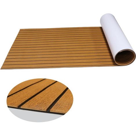240 x 60 cm, rivestimento per pavimenti in schiuma EVA, Faux Teak Marine Matte Marino, tappetino refrigerante per seduti, antiscivolo, materiale autoadesivo per barca a motore, camper, yacht, kayak (1/5)