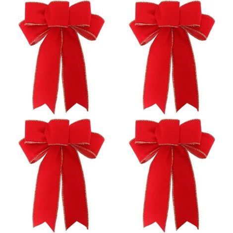 Lot de 4 nœuds, décoration de Noël avec un grand nœud rouge, grand nœud, couronne décorative pour porte d'entrée et porte de cheminée-ARCAN (1/5)