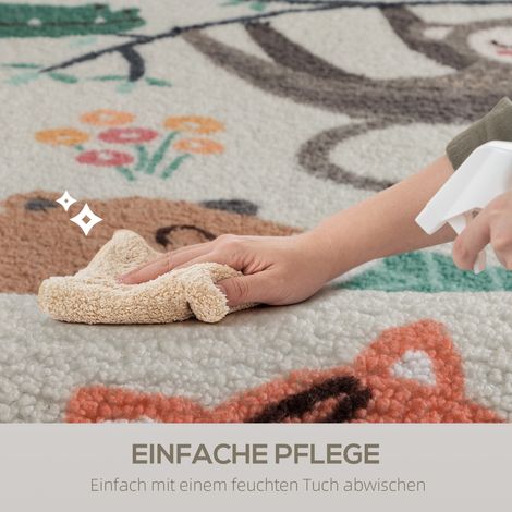 Tapis en polaire à motif jungle, facile d'entretien, crème et multicolore (1/5)