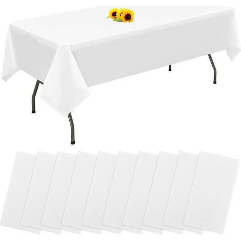 Lot de 10 nappes rectangulaires blanches 137x274cm imperméables pour fête (1/5)