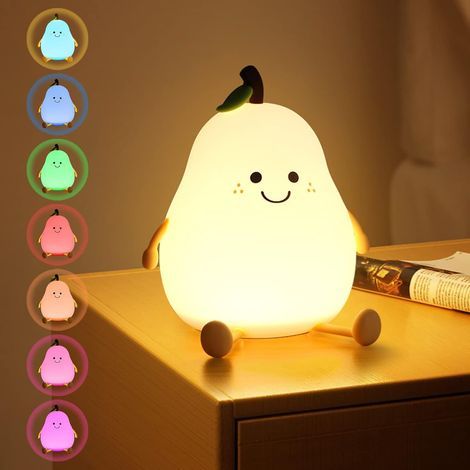 Veilleuse créative pour enfants en forme de poire, LED en silicone 7 couleurs, avec fonction minuterie (1/5)