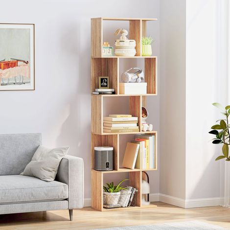 Meuble Bibliothèque en Bois à 5 Étagères avec Séparateur, 60x24x184.5 cm, Couleur Bois (1/5)
