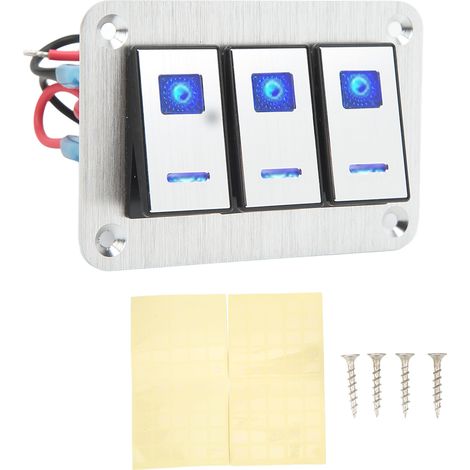 Panneau de Commutateurs à Bascule 3 Interrupteurs 12V 24V DC 5 Broches Lumière Bleue Contrôle Éclairage (1/5)