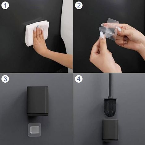Brosse WC - Tête En Silicone TPR Flexible - Support Mural Ou Autonome - Nettoyage Des Coins Difficiles - 1 Pièce (1/5)