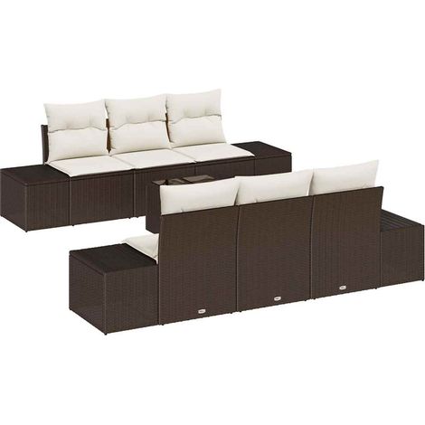 Sofa Set with Cushion 7 pcs Brown Poly Rattan vidaXL