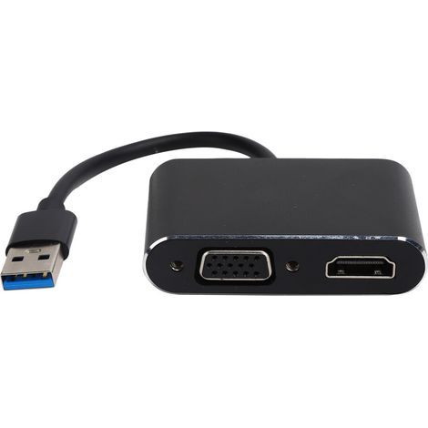 Câble adaptateur TV haute définition, adaptateur d'affichage double sortie USB vers HDMI VGA, puce de pilote intégrée, compatible avec Windows 10/8/7. (1/4)