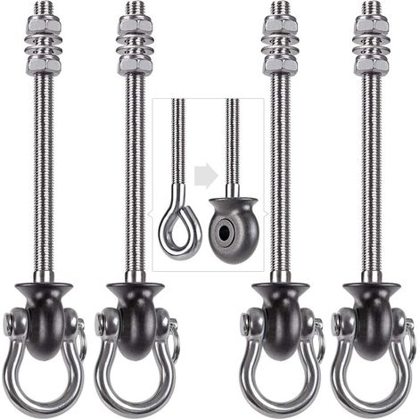 4pcs Crochet de Hamac, 19.5cm Accroche de Balançoire Fixation Fauteuil Suspendu de 180 Pivot Ensemble Plafond Poutre Chaise de Yoga Sac de Frappe Materiel de Suspension, 1500lbs
