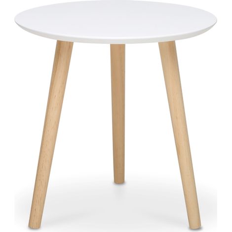 Tavolino con diametro di 40 cm bianco opaco con gambe in legno di pino - Etna (1/5)