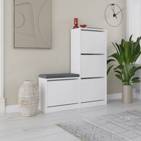 Zapatero Velma, Mueble para 8 Pares de Zapatos, 4 Puertas, 8 Compartimentos, 105x26x119h cm Blanco (1/5)