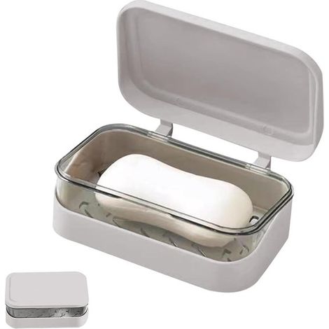 Jabonera - Jabonera de plástico de alta calidad - Con tapa y cesta extraíble - Jabonera de viaje para baño, cocina y uso exterior, color blanco (1/5)