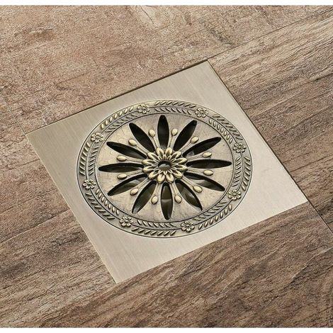 Quadratischer Duschablauf, Duschablauf aus Messing, 10x10 cm, Duschrinne, geruchsdicht, im Antik-Stil (1/3)