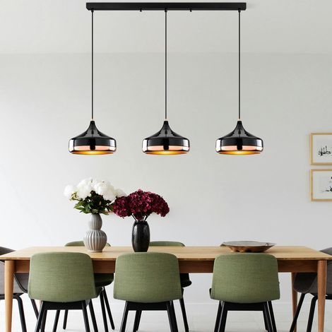 Suspension de table noire & cuivre, 3 abat-jour évasés SILE (1/5)