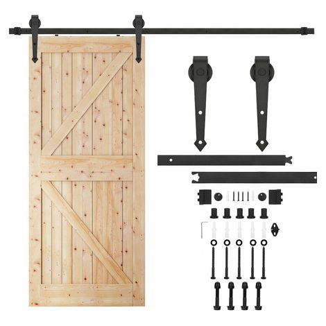 Sistema de puertas corredizas de 200 cm de ancho, puerta de granero, guía con accesorios decorativos de hasta 100 kg, color negro. (1/5)