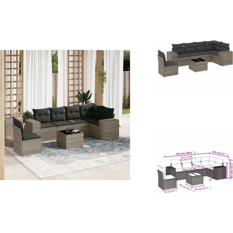 7-tlg. Garten-Sofagarnitur mit Kissen Grau Poly Rattan - Gartenmöbel Set - PE-Rattan Möbel - Outdoor Lounge - Esstisch - Sofasatz (1/3)