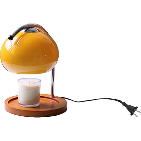 Chauffe-bougie lampe support en bois support en fer abat-jour en verre décoratif rétro fusion avec minuterie prise ue Orange (1/5)