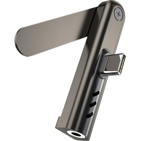 Support de téléphone réglable et convertisseur de prise audio – Support mobile compact pour bureau avec adaptateur USB-C – Construction robuste en ABS pour les appels vidéo et les jeux vidéo 6 (1/5)