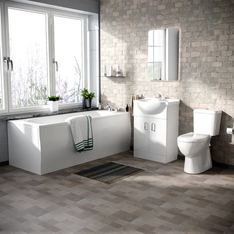 Ambon 1700mm Bath + Panels, Close Coupled Ceramic Toilet & Vanity Basin Cabinet (1/5)