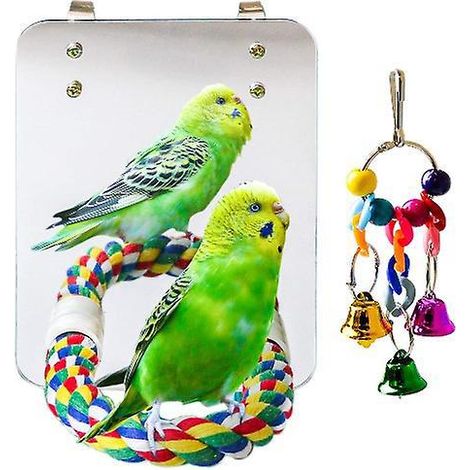 ensemble De 2 Mini Perchoir En Corde Pour Perruche/canari Perroquet Grignotant Jouet Oiseau Miroir Jouet Grand Miroir Coton Corde Station Bar Set (1/5)