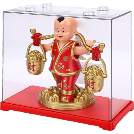 Statue du Dieu de la Richesse, Statue Songcaitongzi Oscillante à énergie Solaire, Décoration d'argent Feng Shui avec Boîte à Poussière, Idéale pour la Maison, Le Bureau, la Boutique, Les (1/5)