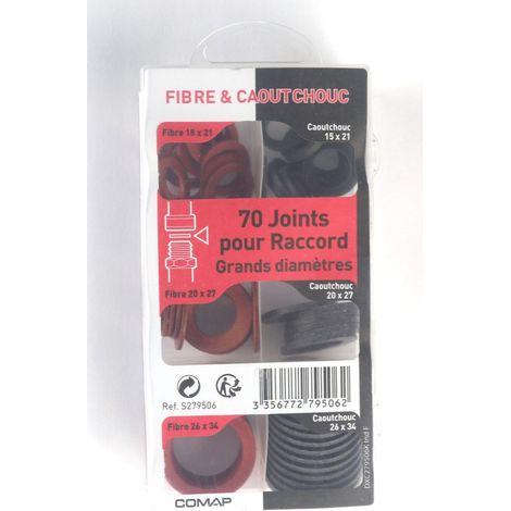 COMAP Coffret de 70 joints d'étanchéité fibre et caoutchouc pour raccord - Dimensions 20x27, 15x21, 26x34 - S279506