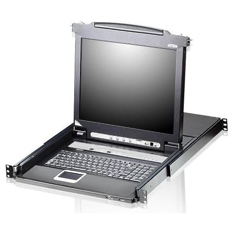 Conmutador KVMP Aten de 8 puertos y 17" con pantalla LCD y teclado FR, modelo CF230A, CL5708M-FR
