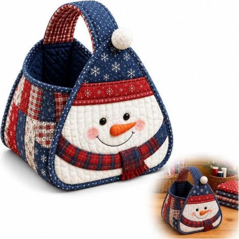 Gesteppte Handtasche mit Weihnachtsschneemann-Motiv - Ein niedlicher DIY-Aufbewahrungskorb aus Stoff mit Weihnachtsmotiven - ein tolles Deko- und Aufbewahrungsaccessoire für Zuhause - geeignet für Näh (1/5)