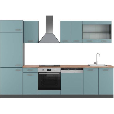 Cuisine R-Line, Bleu-gris/anthracite, 300 cm , PT Chêne, Vicco