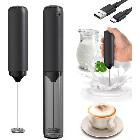 Lot de 1 Mousseur à Lait électrique, Mini Fouet en Acier Inoxydable avec couvercle, Alimenté pour Café/Café au Lait/Cappuccino/Chocolat Chaud (1/5)