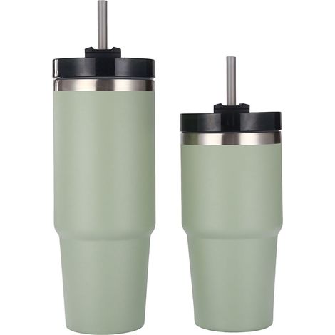 Gobelet Isotherme Voyage Acier Inox avec Paille, Conservation Chaude et Froide, Tasse Café 30oz Vert pour Bureau Maison (1/5)