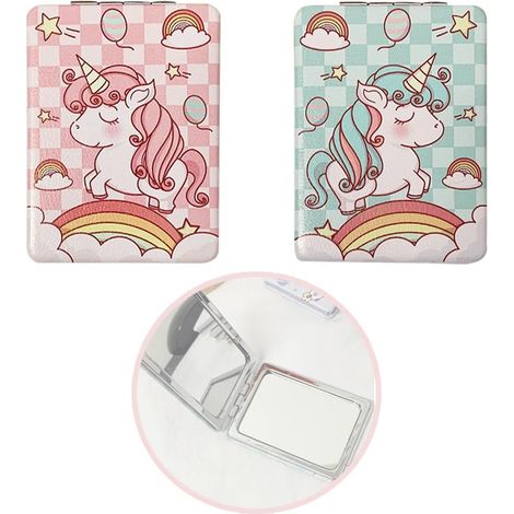 2 PCS 1X/2X grossissant Miroir de maquillage compact pour les voyages, miroir de poche, petit miroir de poche, pliable et portable. Double face avec grossissement 2X miroir 1X pour sacs à main (1/5)