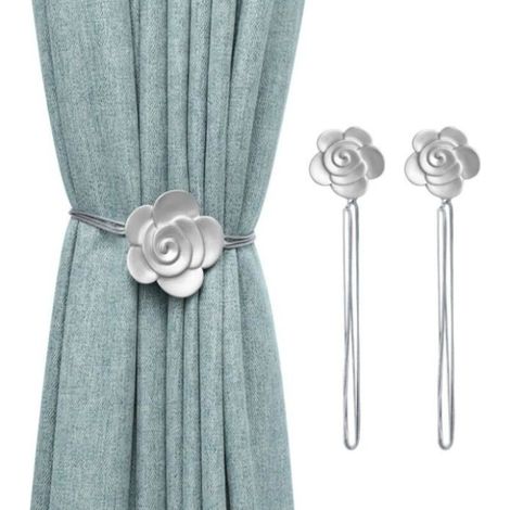Embrasses à Rideaux - Boucles Aimantées Fleur - 2pcs - Argent - Intérieur - Salon