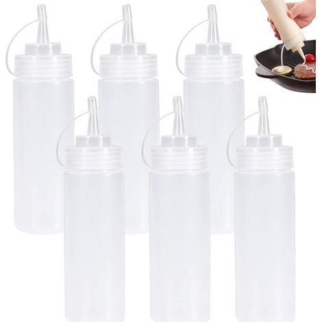(6 Stück) 237-ml-Würzsoßenflaschen, Soßenspenderflaschen, Kunststoff-Würzflaschen, Kunststoffflaschen mit Verschluss, BPA-frei (1/5)