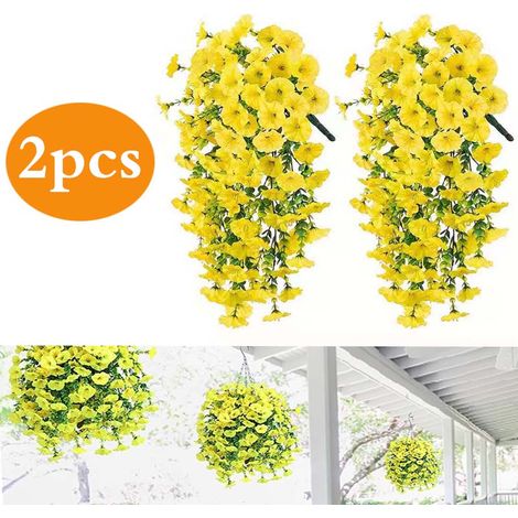 2-Pack Artificial Hanging Morning Glory - 75 cm - Fake Flower Garland - Home, Garden & Wedding Decor - Hanging Fake Flowers (Yellow) (1/5)